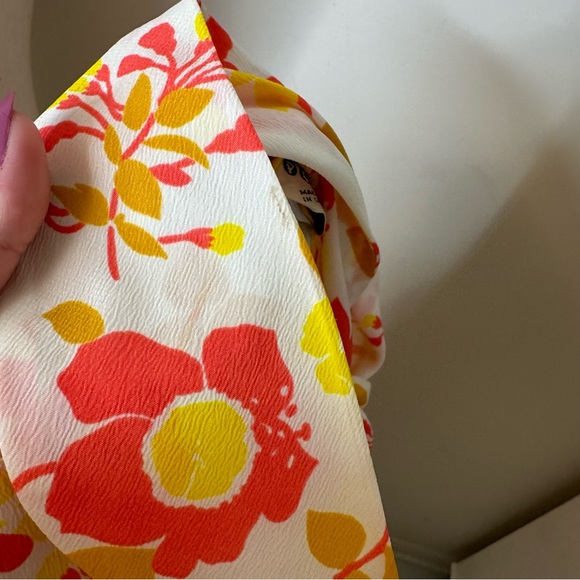 Vintage 70s Bright Floral Neck Bow Tie Button Up Blouse - Picture 5 of 8